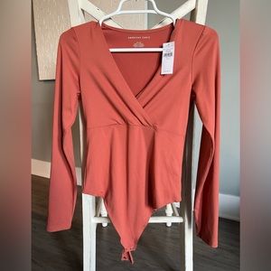 American Eagle Long Sleeve Bodysuit, Size S, Color Orange/Terracotta